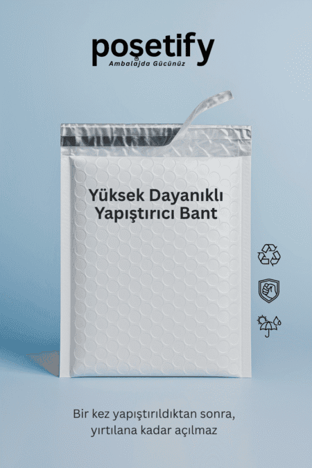 Poşetify Balonlu Beyaz Kargo Poşeti 40x50+5 cm | Bantlı Patpatlı Kargo Poşeti | Beyaz E-Ticaret Poşeti