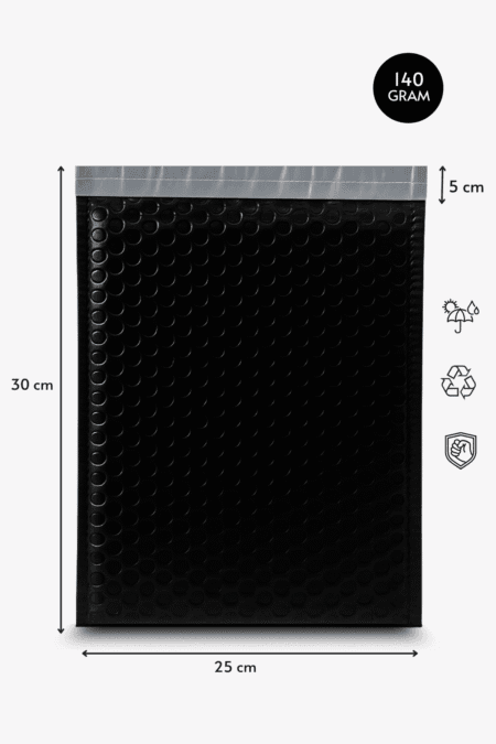 Poşetify Balonlu Siyah Kargo Poşeti 25x30+5 cm | 140 gr Bantlı Patpatlı Kargo Poşeti | Siyah E-Ticaret Poşeti