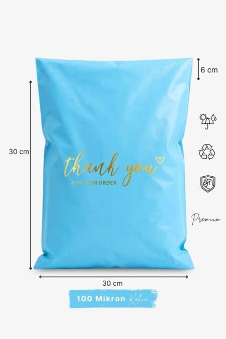 Premium Renkli Kargo Poşeti 30x38x6 cm | Yapışkan Bantlı | 100 Mikron | Mavi | 1. Kalite