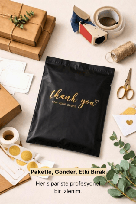 Premium Renkli Kargo Poşeti 30x38x6 cm | Yapışkan Bantlı | 100 Mikron | Siyah