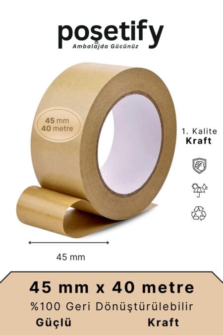 Kraft Koli Bandı 45 mm x 40 metre | Güçlü Yapışkanlı Şeffaf Paketleme Bandı
