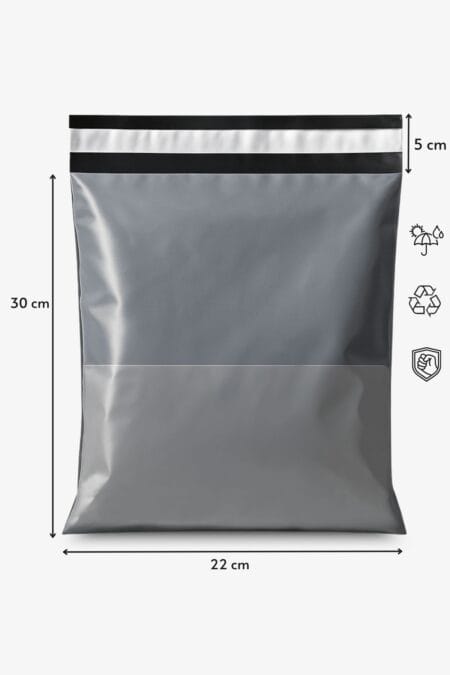 Cepli kargo poşeti 22x30x5 cm gri yapışkan bantlı 80 mikron