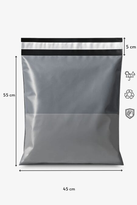 Cepli Kargo Poşeti 45x55x5 cm | Gri | Yapışkan Bantlı | 80 Mikron