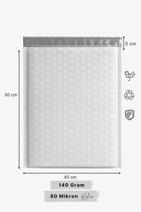 Balonlu Kargo Poşeti 40x50+5 cm | Beyaz | 140 gr | Bantlı Patpatlı Kargo Poşeti