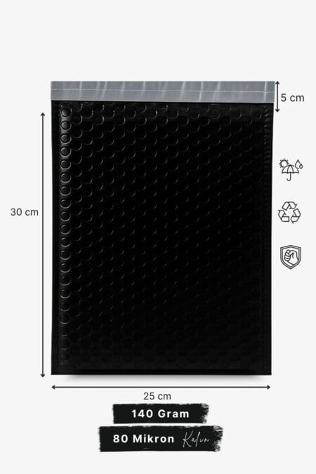 Balonlu Kargo Poşeti 25x30+5 cm | Siyah | 140 gr | Bantlı Patpatlı Kargo Poşeti