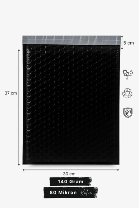 Balonlu Kargo Poşeti 30x37+5 cm | Siyah | 140 gr | Bantlı Patpatlı Kargo Poşeti
