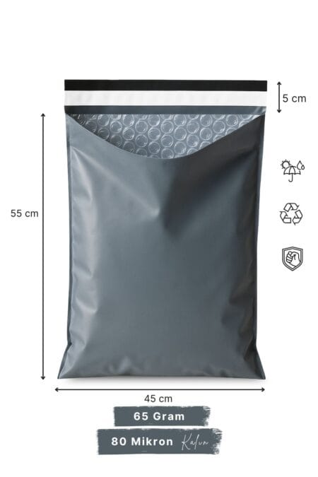 Balonlu Kargo Poşeti 45x55x5 cm | Gri | 80 gr | 80 Mikron | Bantlı Patpatlı Kargo Poşeti